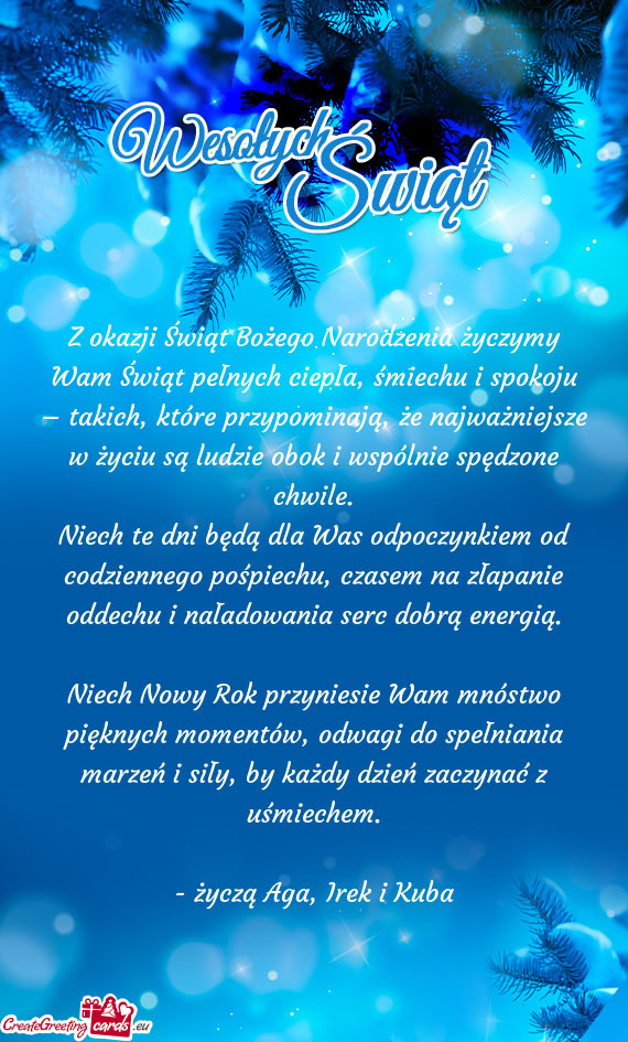 Z okazji Świąt Bożego Narodzenia życzymy Wam Świąt pełnych ciepła, śmiechu i spokoju – ta