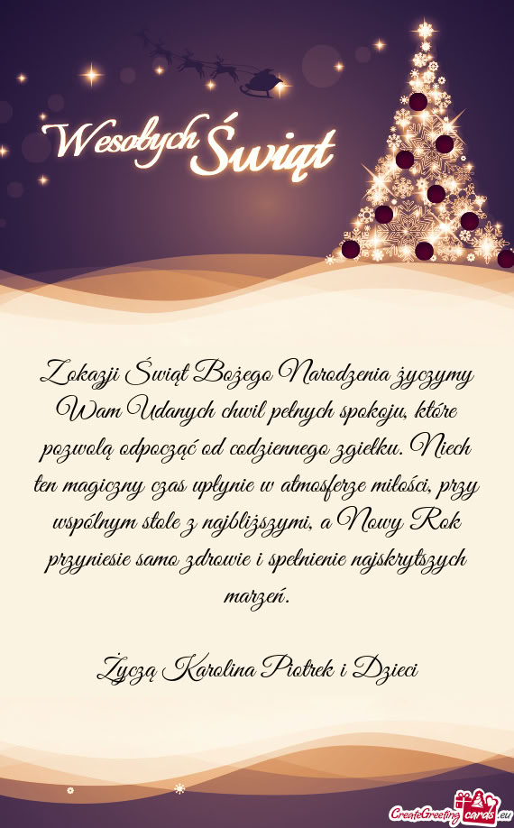 Z okazji Świąt Bożego Narodzenia życzymy Wam Udanych chwil pełnych spokoju, które pozwolą odp