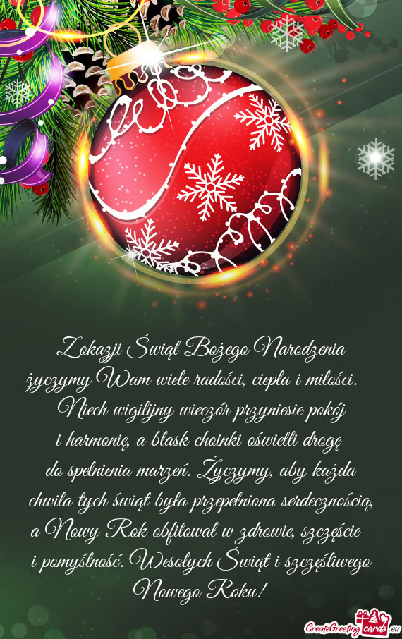 Z okazji Świąt Bożego Narodzenia życzymy Wam wiele radości, ciepła i miłości.   Niech