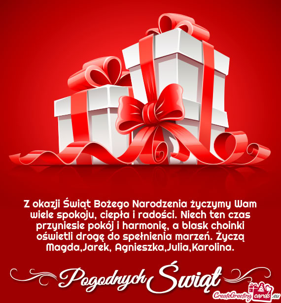 Z okazji Świąt Bożego Narodzenia życzymy Wam wiele spokoju, ciepła i radości. Niech ten czas p