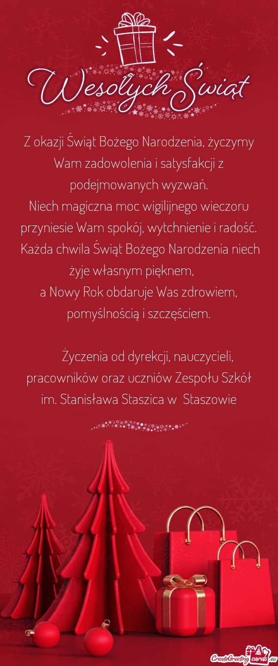 Z okazji Świąt Bożego Narodzenia, życzymy Wam zadowolenia i satysfakcji z podejmowanych wyzwań