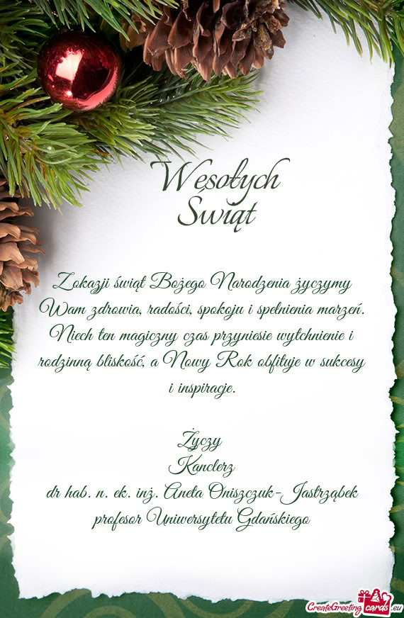 Z okazji świąt Bożego Narodzenia życzymy Wam zdrowia, radości, spokoju i spełnienia marzeń. N