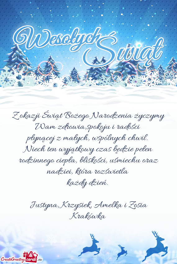 Z okazji Świąt Bożego Narodzenia życzymy Wam zdrowia,spokoju i radości