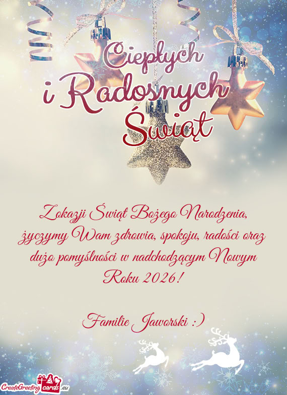 Z okazji Świąt Bożego Narodzenia, życzymy Wam zdrowia, spokoju, radości oraz dużo pomyślnośc