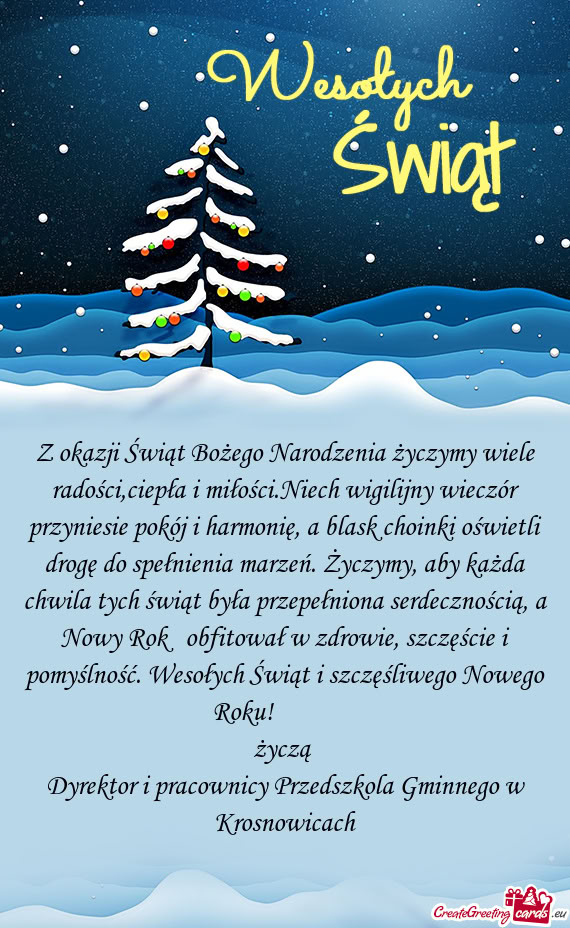 Z okazji Świąt Bożego Narodzenia życzymy wiele radości,ciepła i miłości.Niech wigilijny wiec