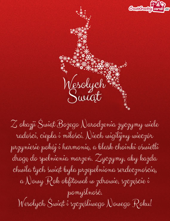 Z okazji Świąt Bożego Narodzenia życzymy wiele radości, ciepła i