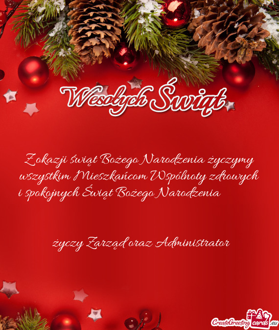 Z okazji świąt Bożego Narodzenia życzymy wszystkim Mieszkańcom Wspólnoty zdrowych i spokojnych