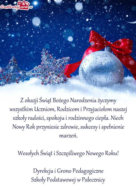 Z okazji Świąt Bożego Narodzenia życzymy wszystkim Uczniom, Rodzicom i Przyjaciołom naszej szko