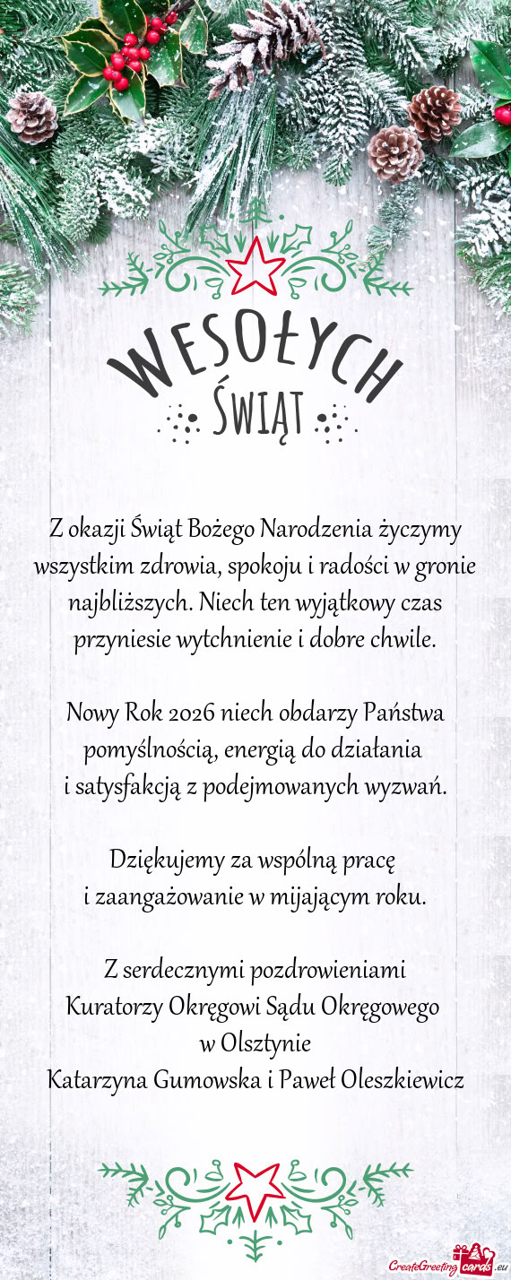 Z okazji Świąt Bożego Narodzenia życzymy wszystkim zdrowia, spokoju i radości w gronie najbliż