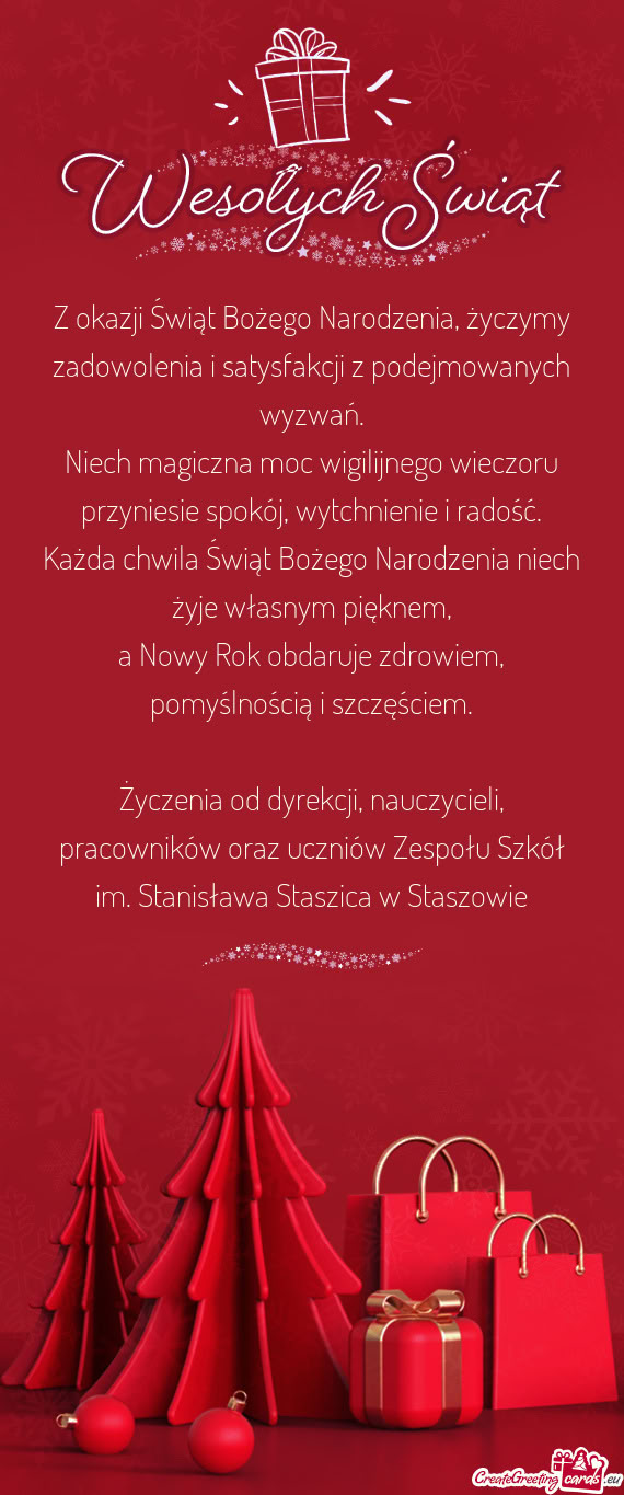 Z okazji Świąt Bożego Narodzenia, życzymy zadowolenia i satysfakcji z podejmowanych wyzwań
