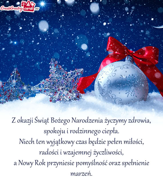 Z okazji Świąt Bożego Narodzenia życzymy zdrowia, spokoju i rodzinnego ciepła