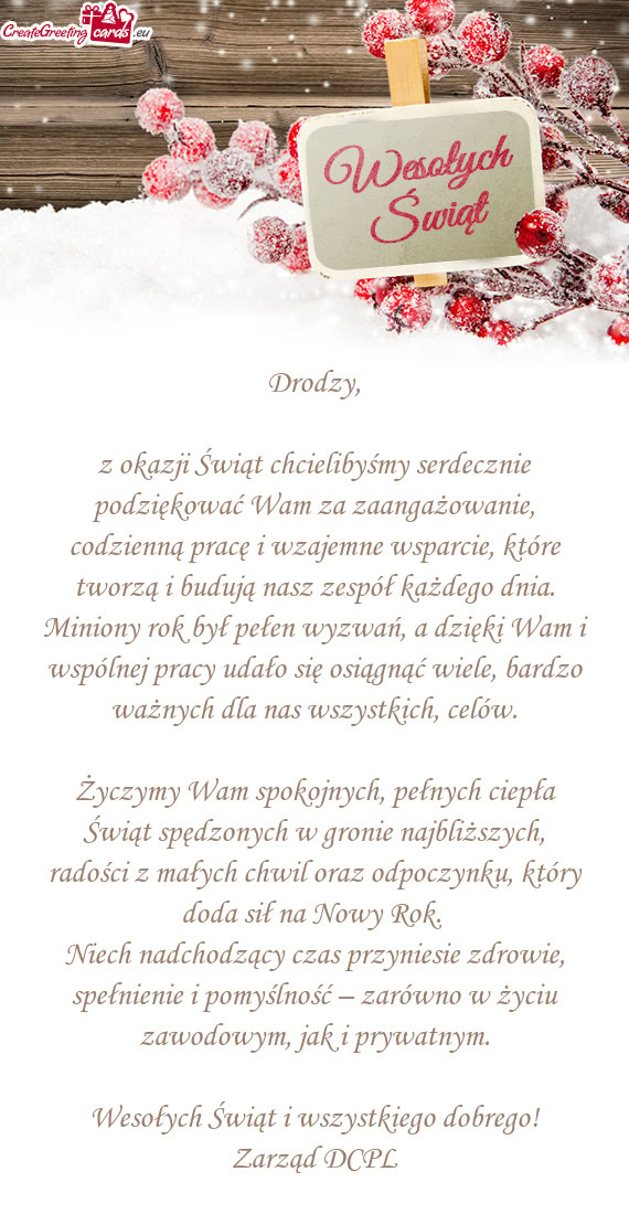 Z okazji Świąt chcielibyśmy serdecznie podziękować Wam za zaangażowanie, codzienną pracę i w