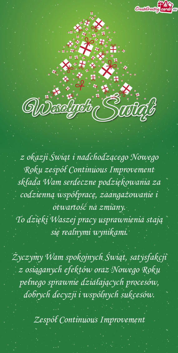 Z okazji Świąt i nadchodzącego Nowego Roku zespół Continuous Improvement składa Wam serdeczne