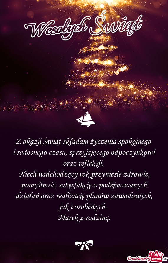 Z okazji Świąt składam życzenia spokojnego