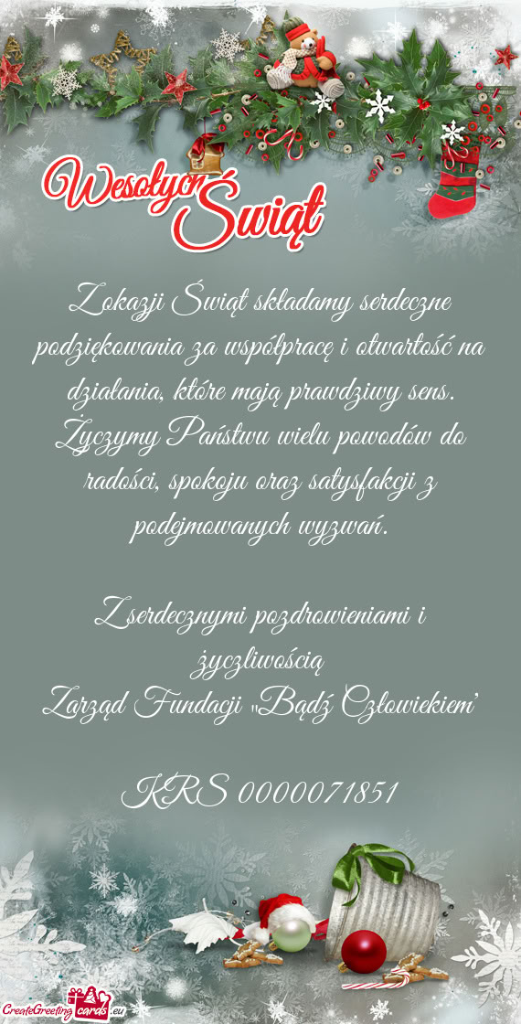 Z okazji Świąt składamy serdeczne podziękowania za współpracę i otwartość na działania, kt