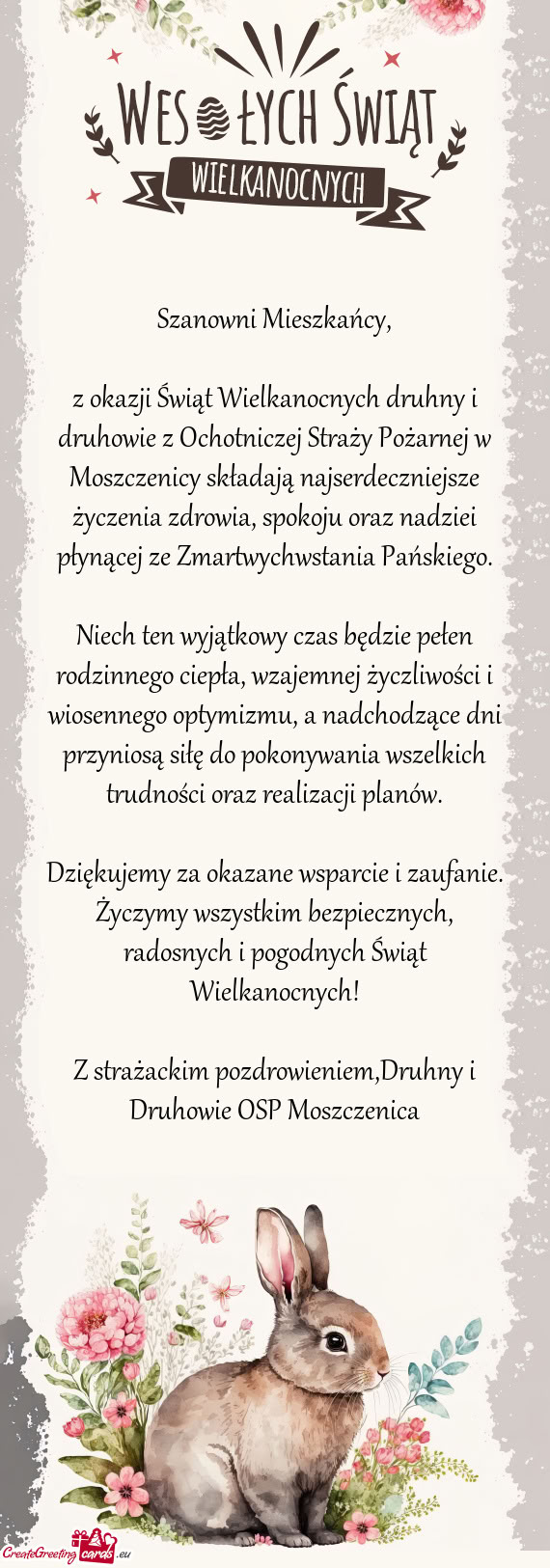 Z okazji Świąt Wielkanocnych druhny i druhowie z Ochotniczej Straży Pożarnej w Moszczenicy skła