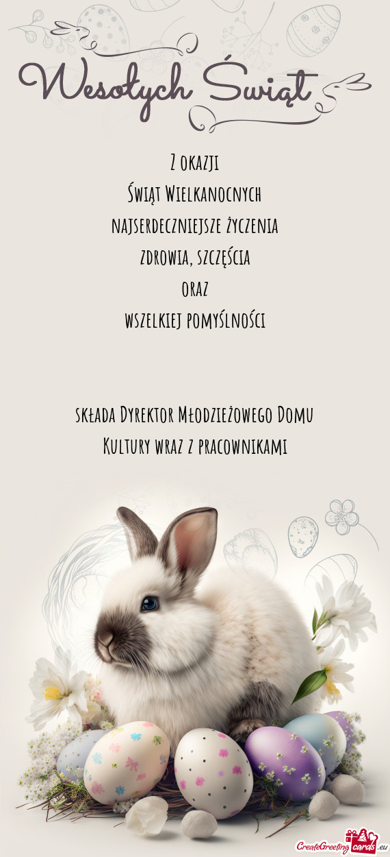 Z okazji  Świąt Wielkanocnych  najserdeczniejsze życzenia  zdrowia,