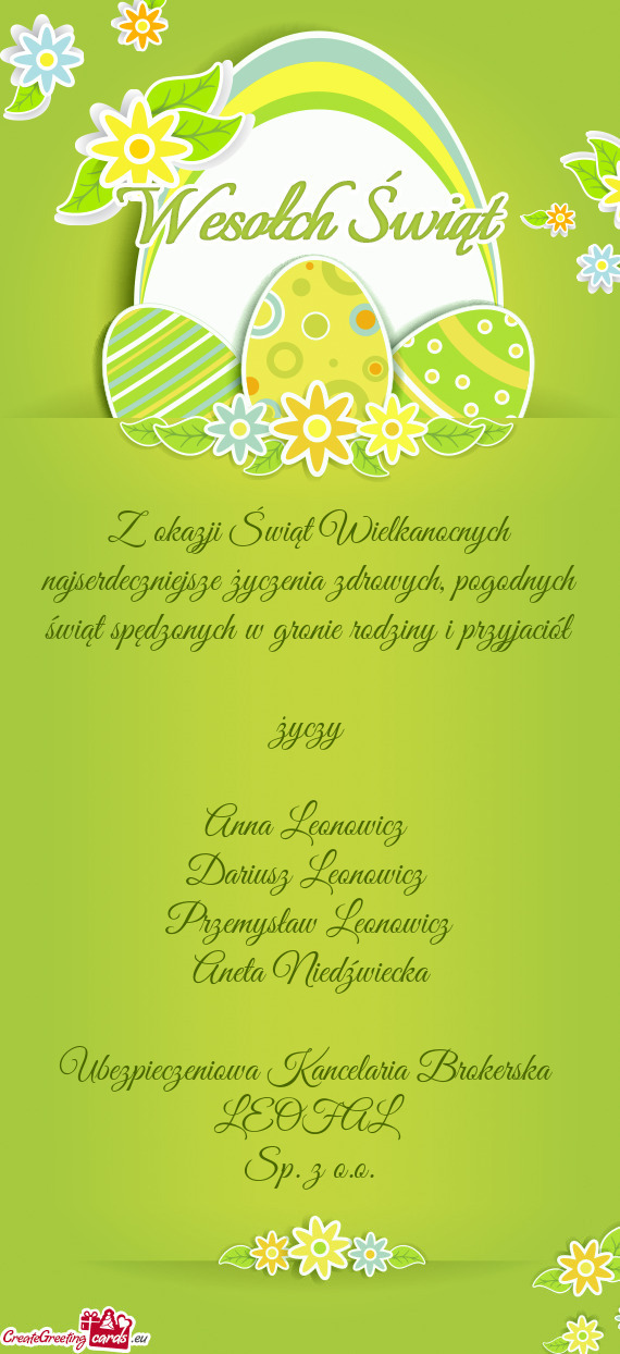 Z okazji Świąt Wielkanocnych najserdeczniejsze życzenia zdrowych, pogodnych świąt spędzonych