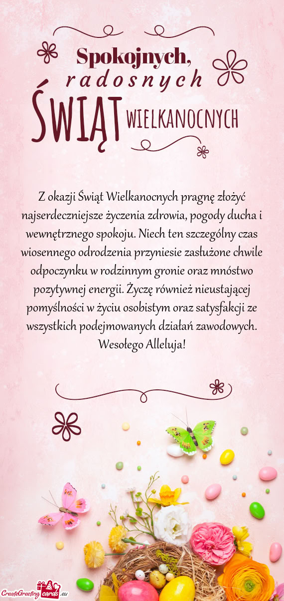 Z okazji Świąt Wielkanocnych pragnę złożyć najserdeczniejsze życzenia zdrowia, pogody ducha i