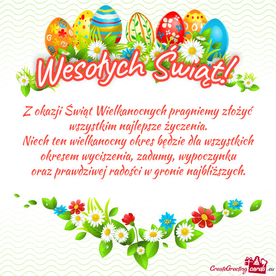Z okazji Świąt Wielkanocnych pragniemy złożyć wszystkim najlepsze