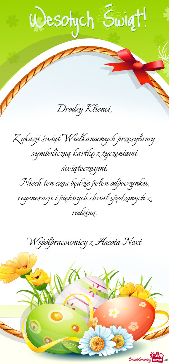 Z okazji świąt Wielkanocnych przesyłamy symboliczną kartkę z życzeniami świątecznymi