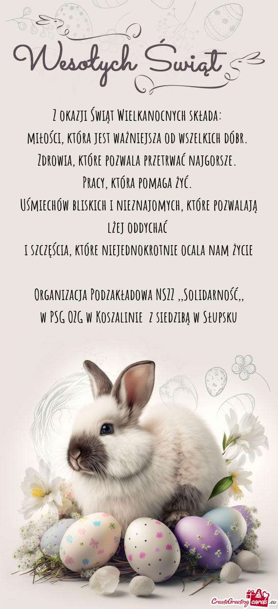 Z okazji Świąt Wielkanocnych składa