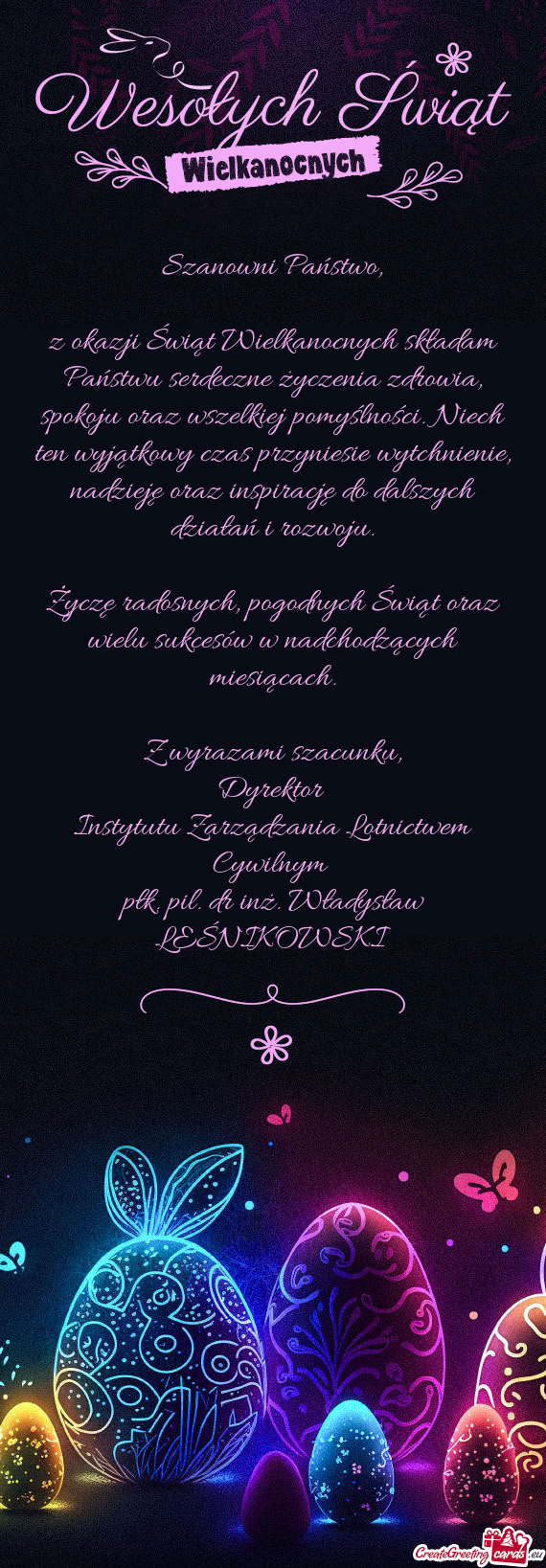 Z okazji Świąt Wielkanocnych składam Państwu serdeczne życzenia zdrowia, spokoju oraz wszelkiej