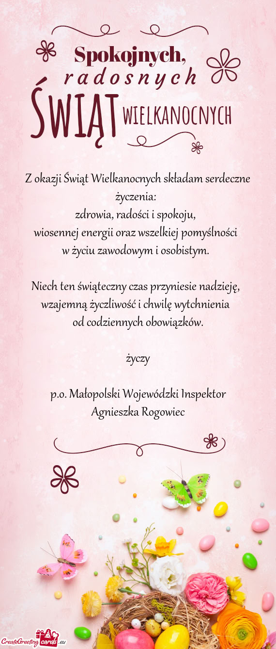 Z okazji Świąt Wielkanocnych składam serdeczne życzenia