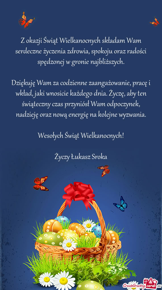 Z okazji Świąt Wielkanocnych składam Wam serdeczne życzenia zdrowia, spokoju oraz radości spęd