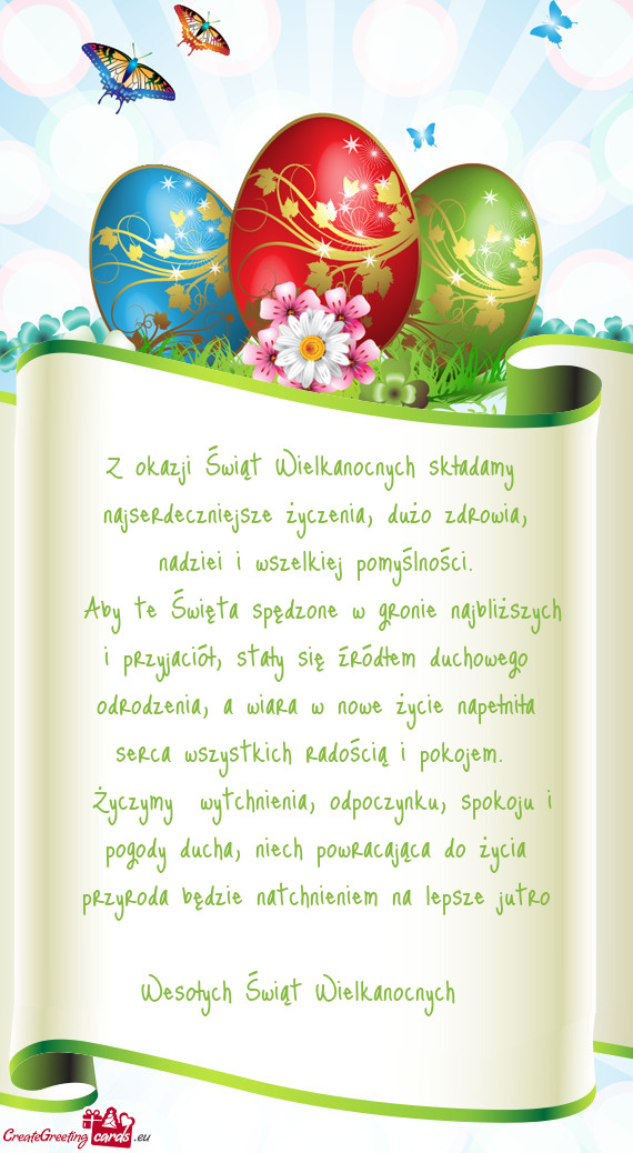 Z okazji Świąt Wielkanocnych składamy najserdeczniejsze życzenia, dużo zdrowia, nadziei i wsze