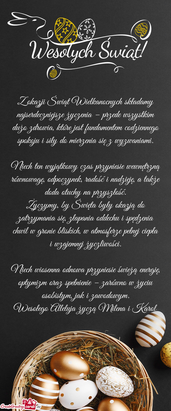 Z okazji Świąt Wielkanocnych składamy najserdeczniejsze życzenia – przede wszystkim dużo zdro