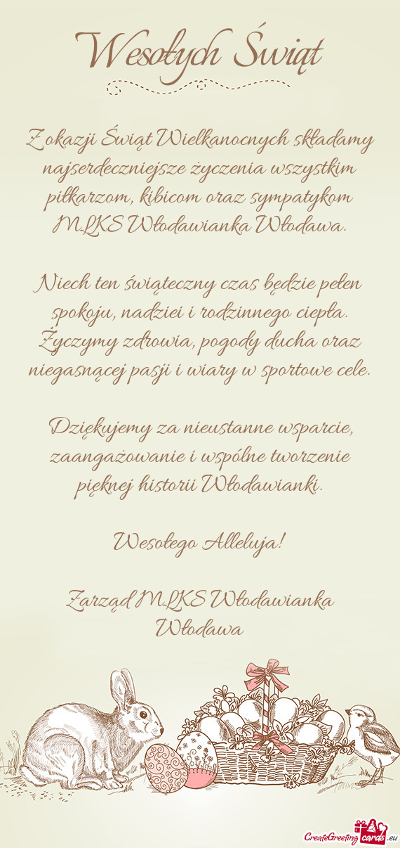 Z okazji Świąt Wielkanocnych składamy najserdeczniejsze życzenia wszystkim piłkarzom, kibicom o