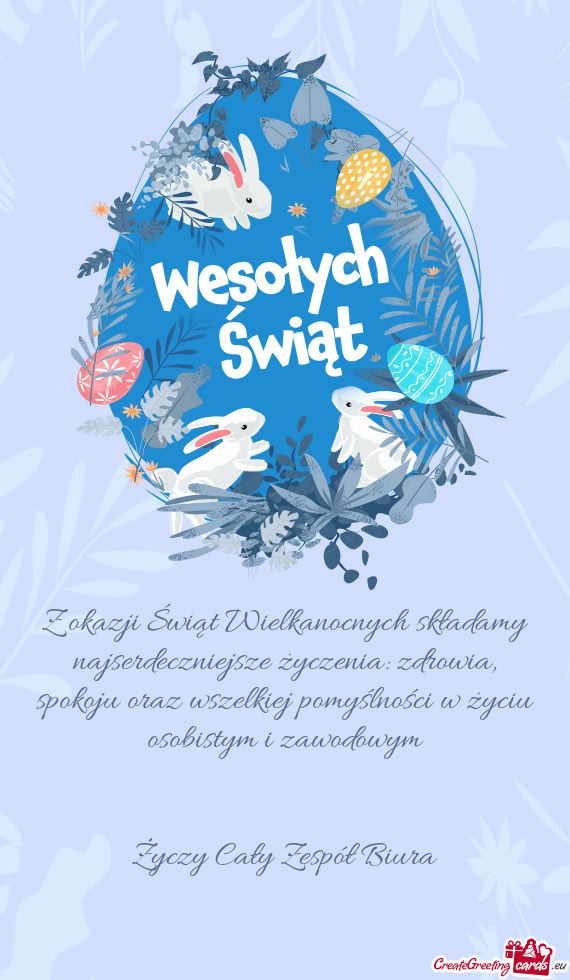 Z okazji Świąt Wielkanocnych składamy najserdeczniejsze życzenia: zdrowia, spokoju oraz wszelkie