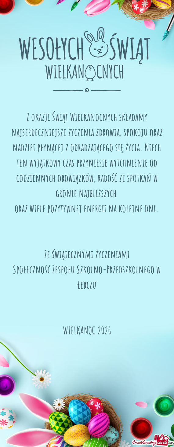 Z okazji Świąt Wielkanocnych składamy najserdeczniejsze życzenia zdrowia, spokoju oraz nadziei p
