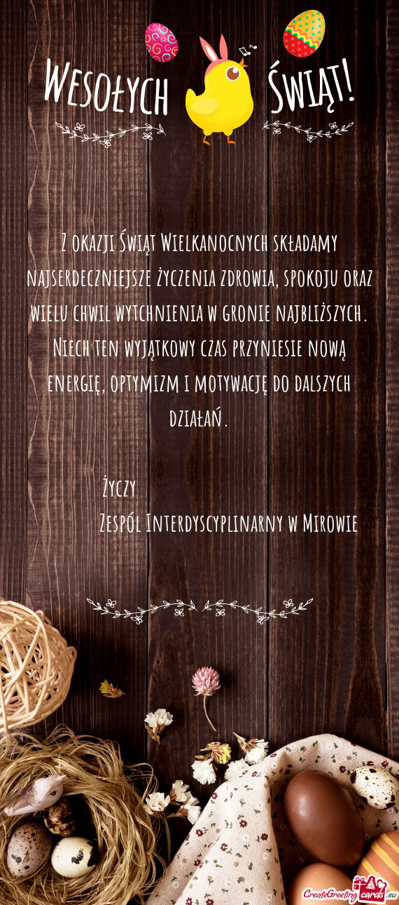 Z okazji Świąt Wielkanocnych składamy najserdeczniejsze życzenia zdrowia, spokoju oraz wielu chw