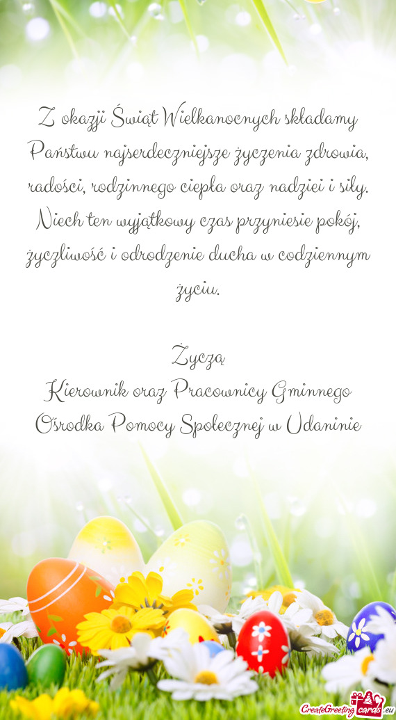 Z okazji Świąt Wielkanocnych składamy Państwu najserdeczniejsze życzenia zdrowia, radości, rod