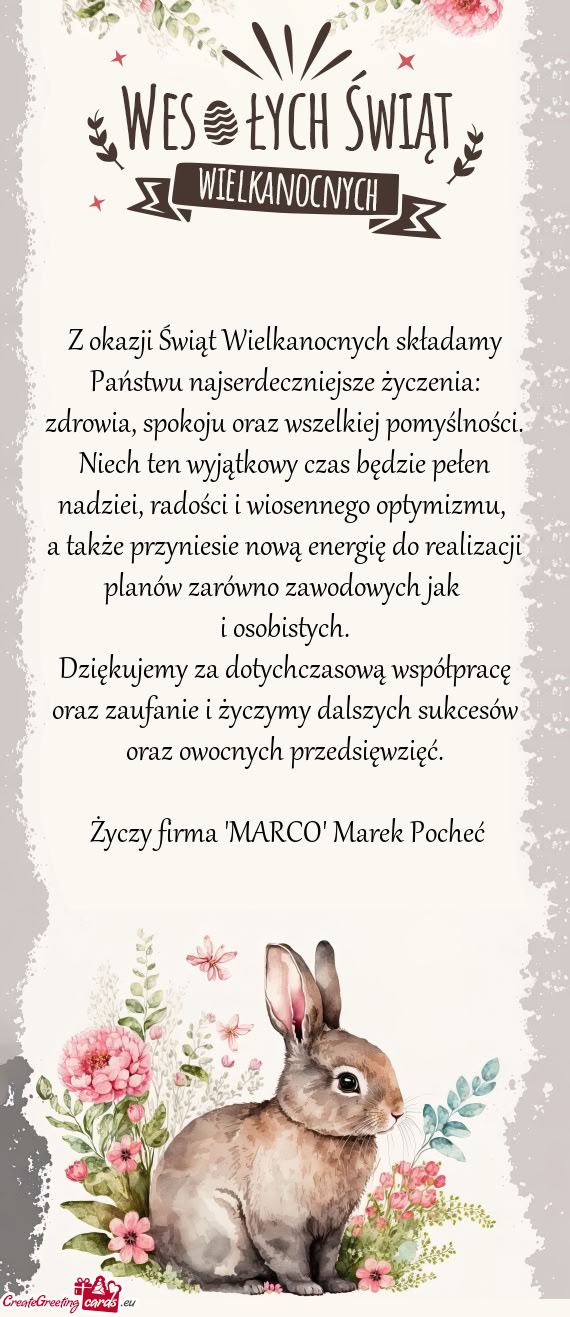 Z okazji Świąt Wielkanocnych składamy Państwu najserdeczniejsze życzenia: zdrowia, spokoju oraz