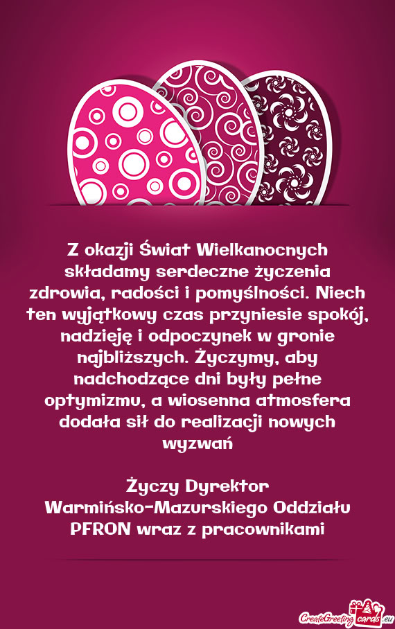 Z okazji Świat Wielkanocnych składamy serdeczne życzenia zdrowia, radości i pomyślności. Niech