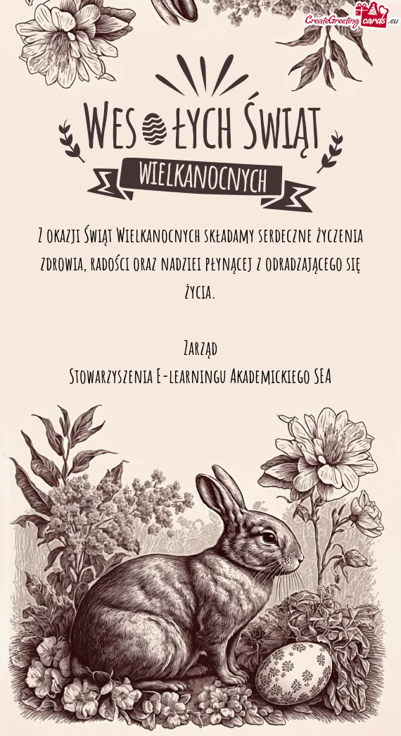 Z okazji Świąt Wielkanocnych składamy serdeczne życzenia zdrowia, radości oraz nadziei płynąc