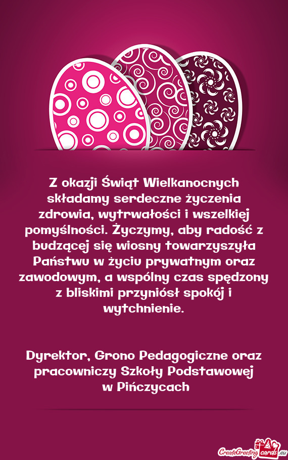 Z okazji Świąt Wielkanocnych składamy serdeczne życzenia zdrowia, wytrwałości i wszelkiej pomy