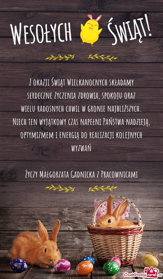 Z okazji Świąt Wielkanocnych składamy serdeczne życzenia zdrowia