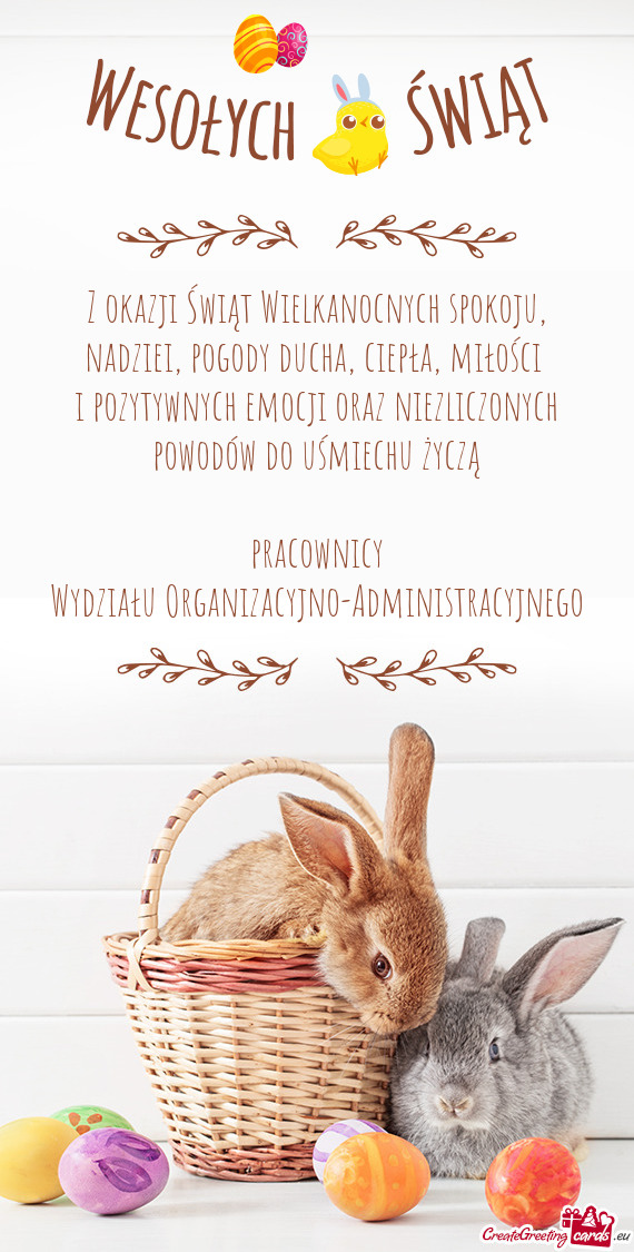 Z okazji Świąt Wielkanocnych spokoju, nadziei, pogody ducha, ciepła, miłości