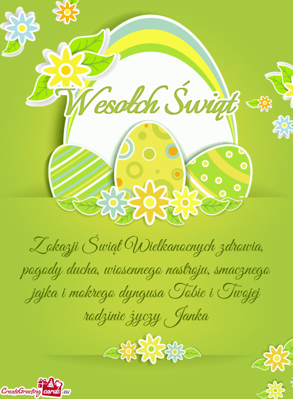 Z okazji Świąt Wielkanocnych zdrowia, pogody ducha, wiosennego nastroju, smacznego jajka i mokrego