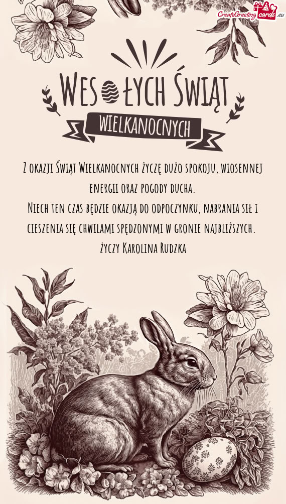 Z okazji Świąt Wielkanocnych życzę dużo spokoju, wiosennej energii oraz pogody ducha