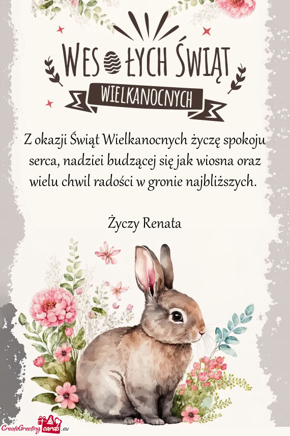 Z okazji Świąt Wielkanocnych życzę spokoju serca, nadziei budzącej się jak wiosna oraz wielu c