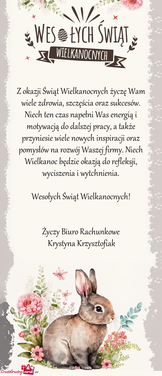 Z okazji Świąt Wielkanocnych życzę Wam wiele zdrowia, szczęścia oraz sukcesów. Niech ten czas