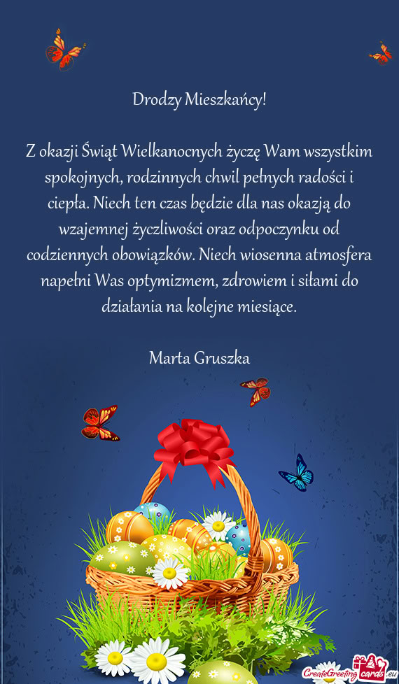 Z okazji Świąt Wielkanocnych życzę Wam wszystkim spokojnych, rodzinnych chwil pełnych radości