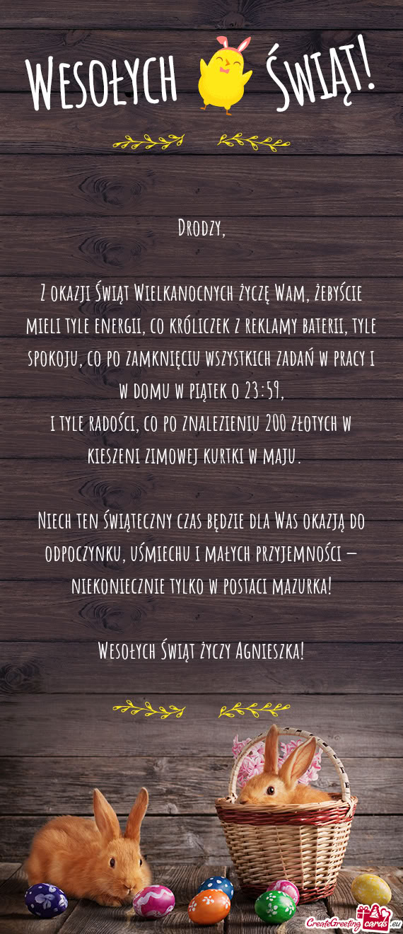 Z okazji Świąt Wielkanocnych życzę Wam, żebyście mieli tyle energii, co króliczek z reklamy b