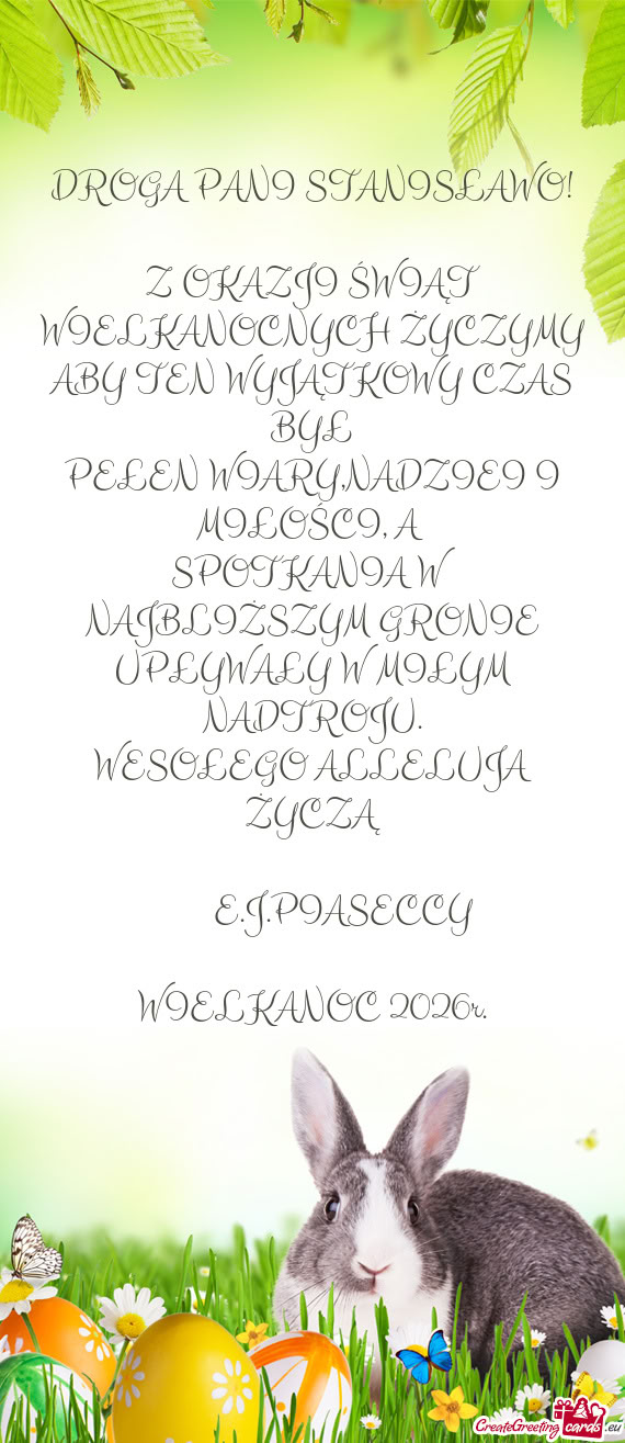 Z OKAZJI ŚWIĄT WIELKANOCNYCH ŻYCZYMY ABY TEN WYJĄTKOWY CZAS BYŁ