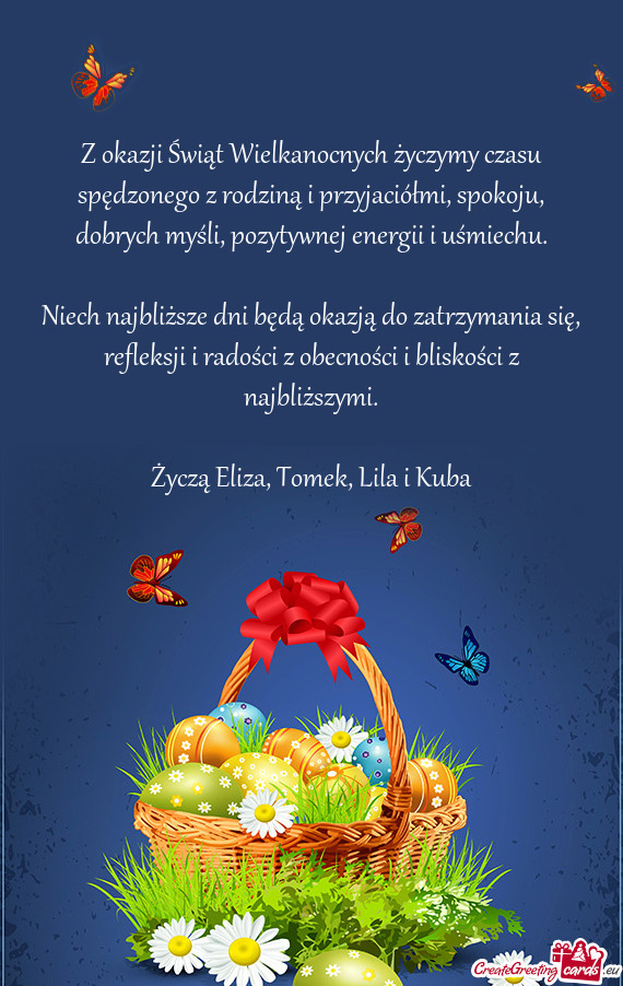 Z okazji Świąt Wielkanocnych życzymy czasu spędzonego z rodziną i przyjaciółmi, spokoju, dobr